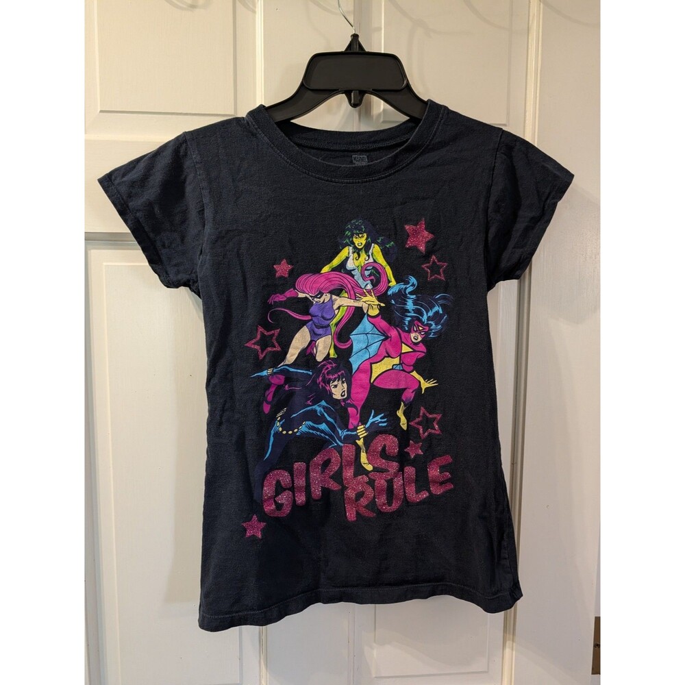 Marvel Girls Rule Women's Graphic T-Shirt Dark Gray Superheroes